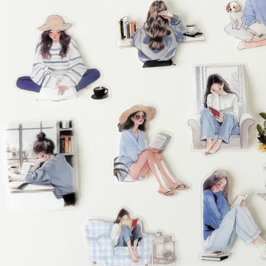 Calm Girl Stickers | Pastel Blue Aesthetic (15 pcs)