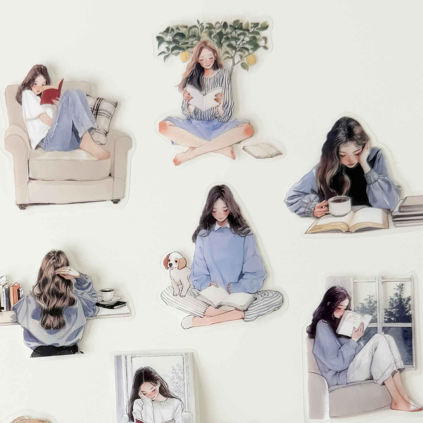 Calm Girl Stickers | Pastel Blue Aesthetic (15 pcs)