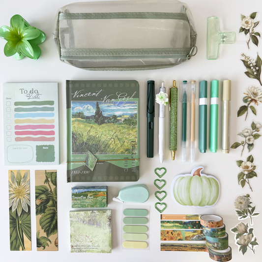 Green Art Bookish Stationery Bundle – Van Gogh Notebook Set