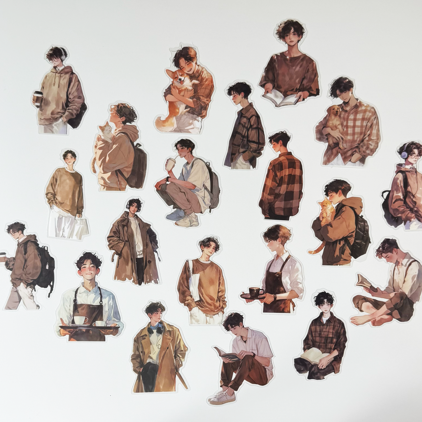 Warm Boy Aesthetic Stickers | Transparent Set of 20
