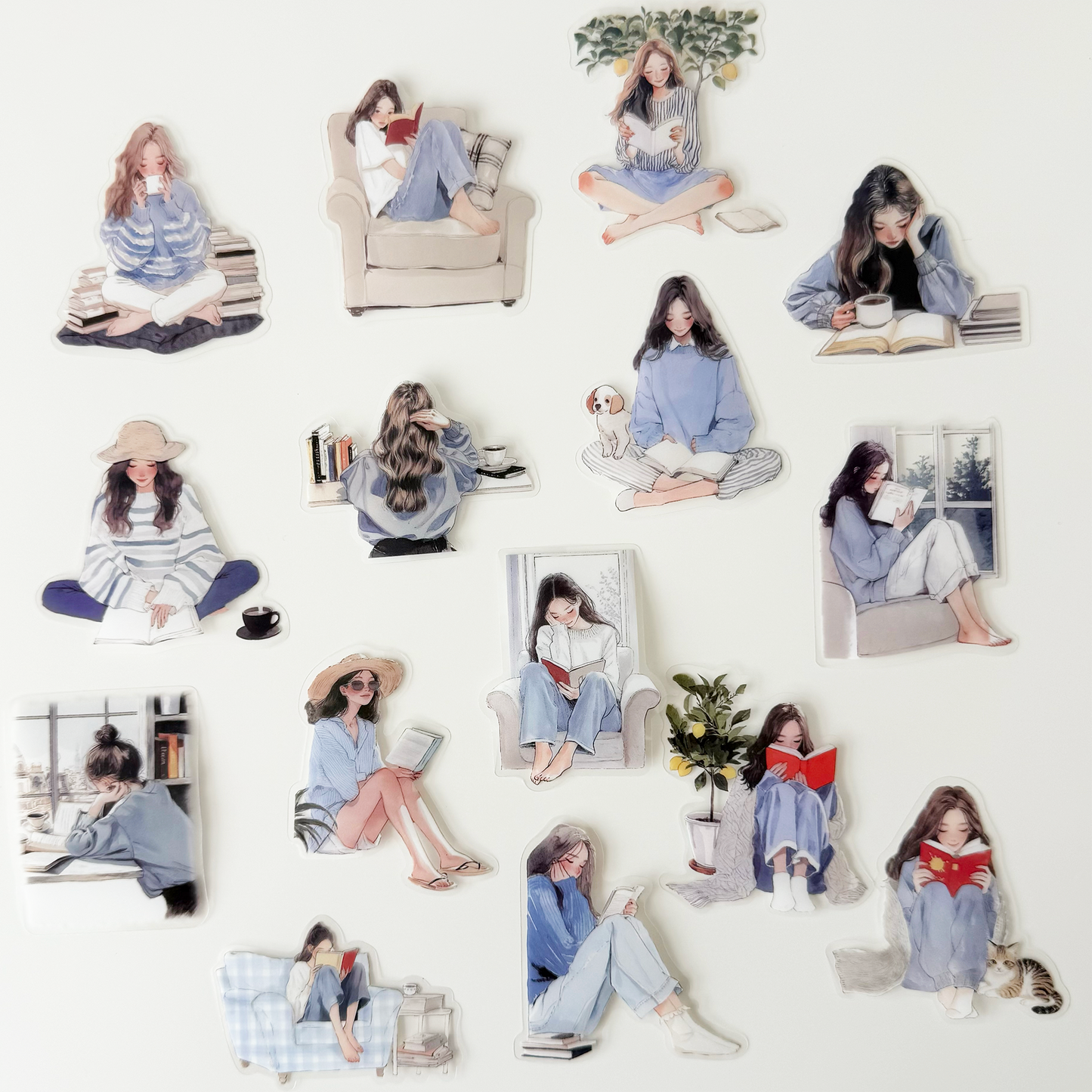 Calm Girl Stickers | Pastel Blue Aesthetic (15 pcs)