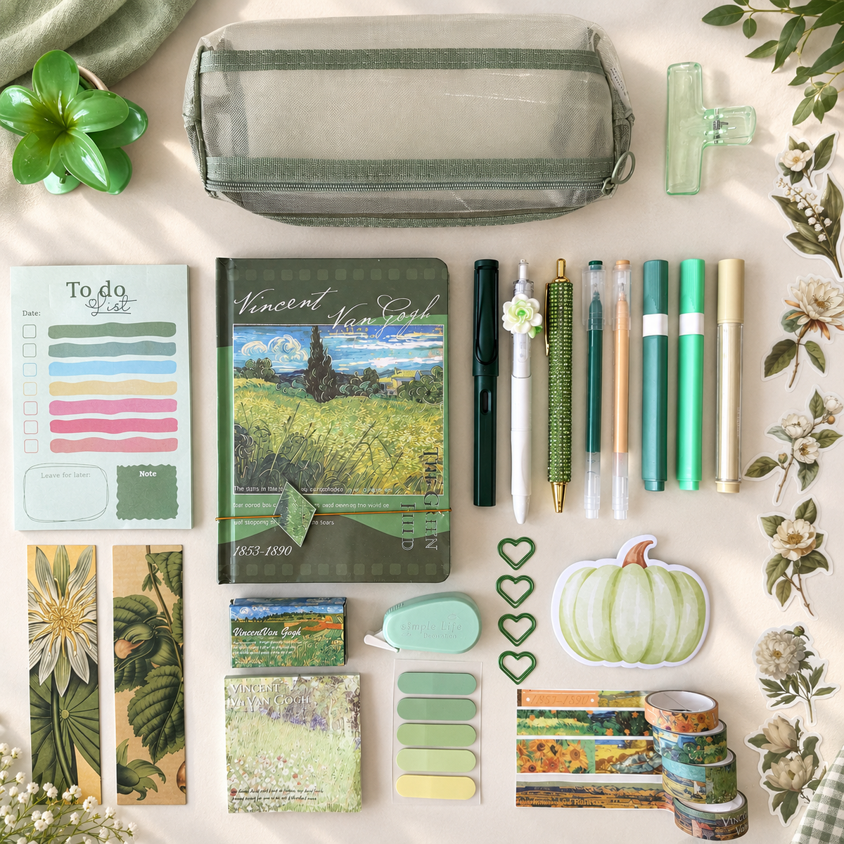 Green Art Bookish Stationery Bundle – Van Gogh Notebook Set