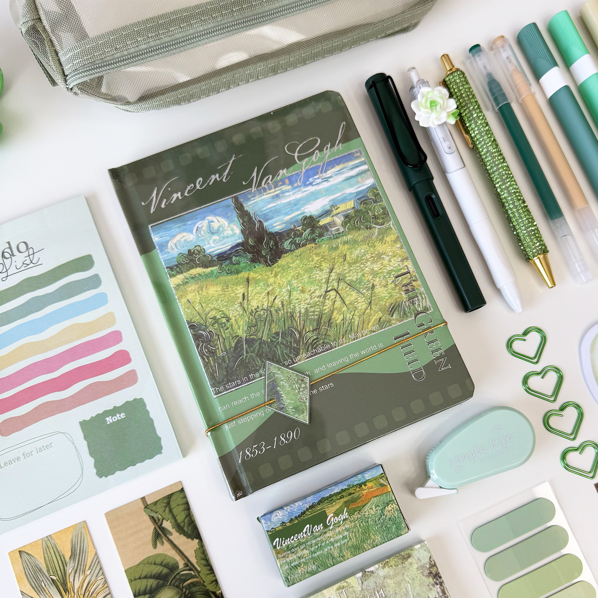 Green Art Bookish Stationery Bundle – Van Gogh Notebook Set