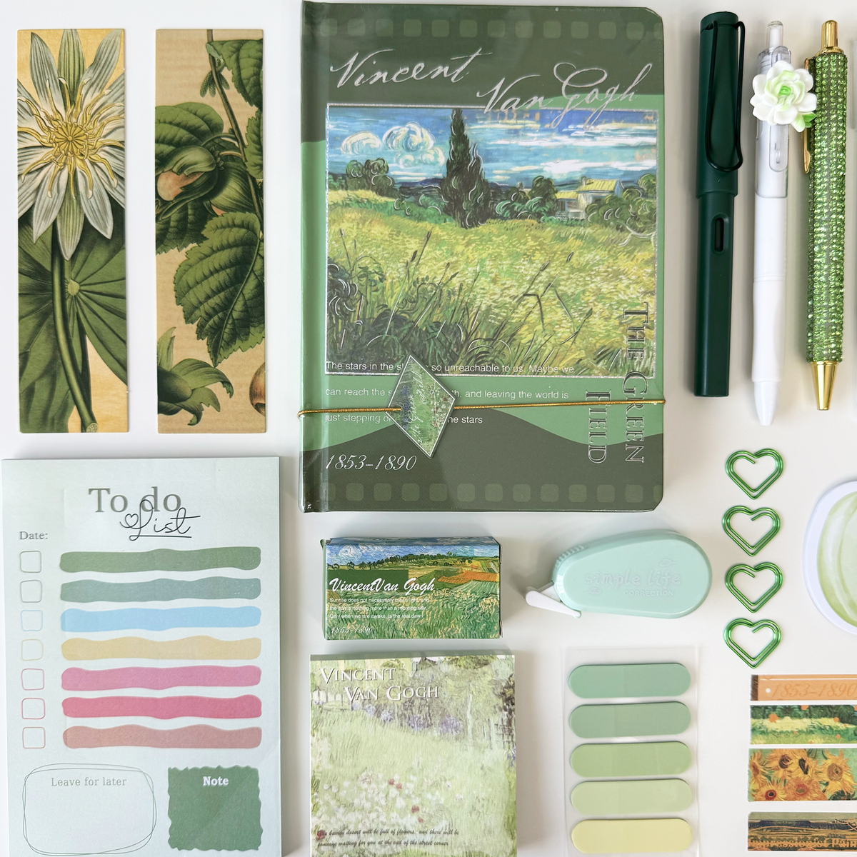 Green Art Bookish Stationery Bundle – Van Gogh Notebook Set