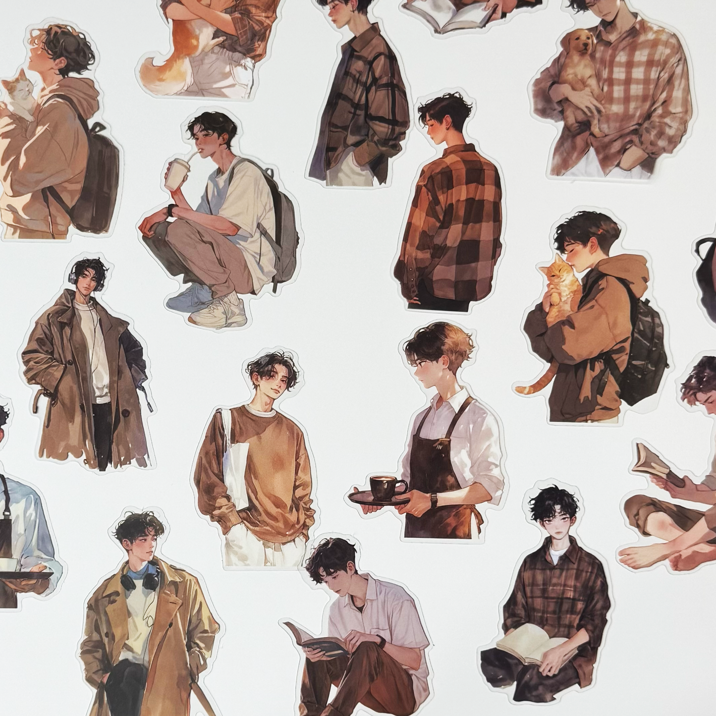 Warm Boy Aesthetic Stickers | Transparent Set of 20