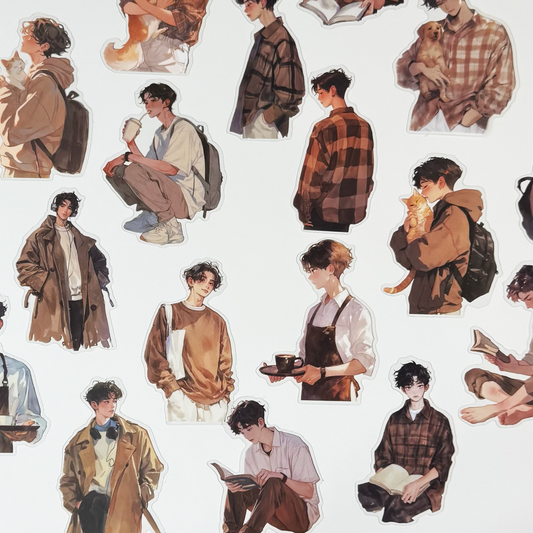 Warm Boy Aesthetic Stickers | Transparent Set of 20