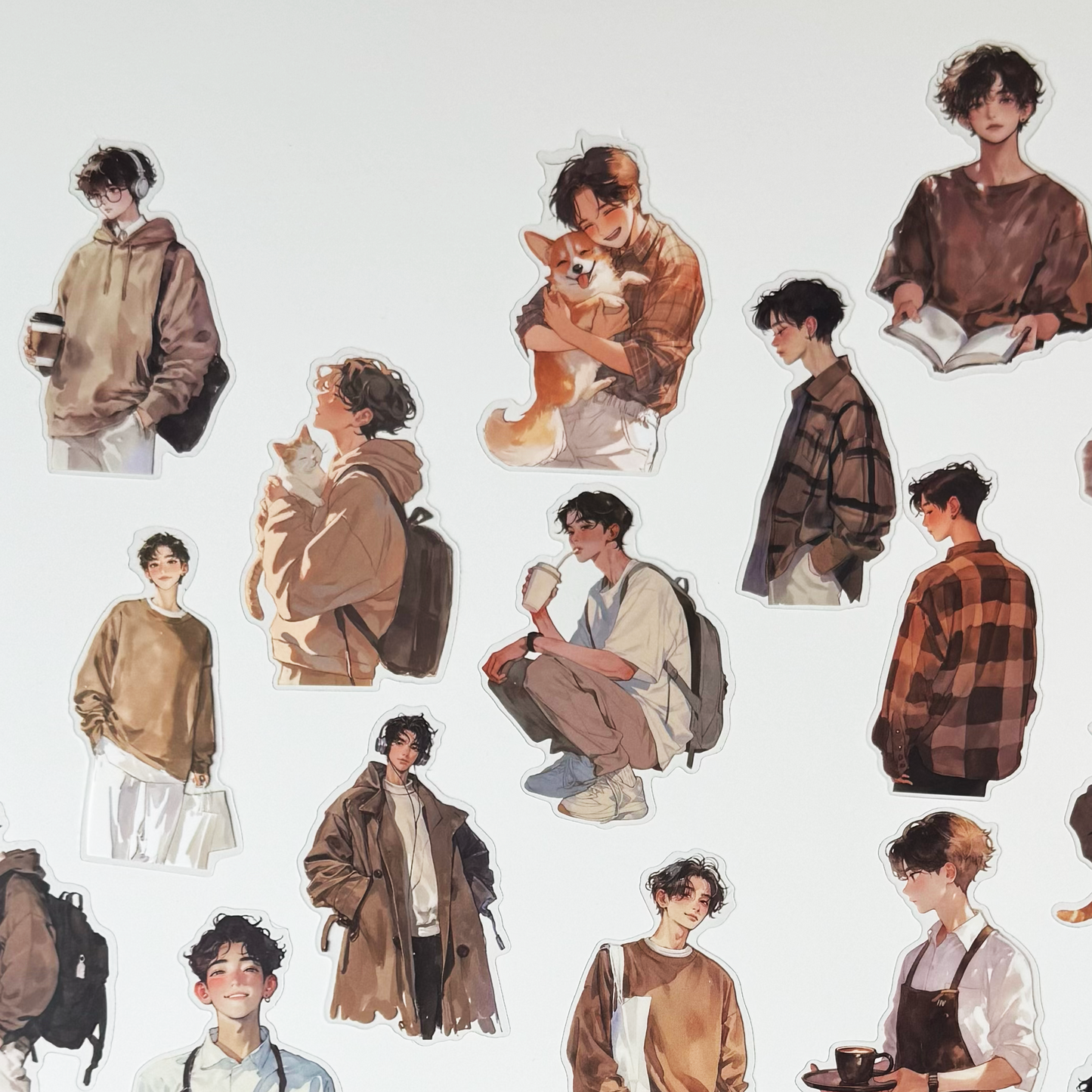 Warm Boy Aesthetic Stickers | Transparent Set of 20